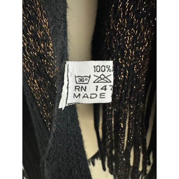 Black Gold Metallic Soft Knit Wrap Shawl Sweater Cape Poncho Scarf Fringe Winter - Picture 5 of 6